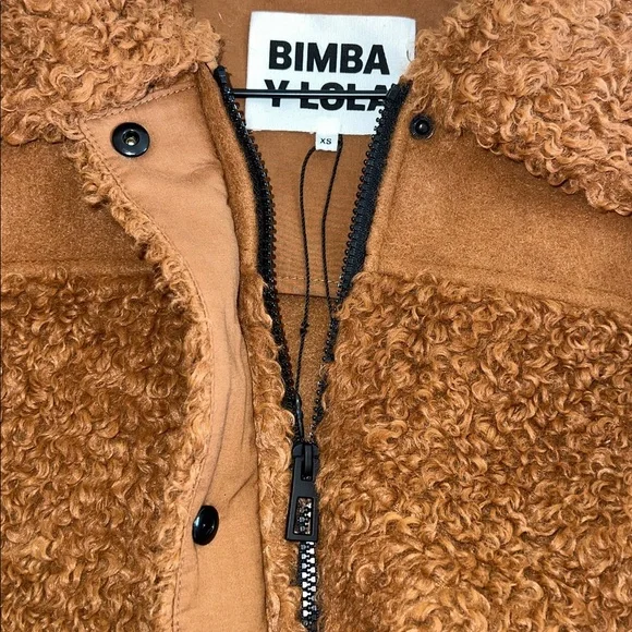 Bimba y Lola Long Coat Topcoat Sherpa Teddy Quiet Luxury Sz XS
